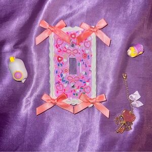 One of a Kind Fake Cake Pink Light Switch Cover with Bows Handmade Pastel Gift